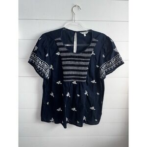Lucky Brand Boho Short Sleeve‎ Top - Size M Peasant Hippie Embroidered
